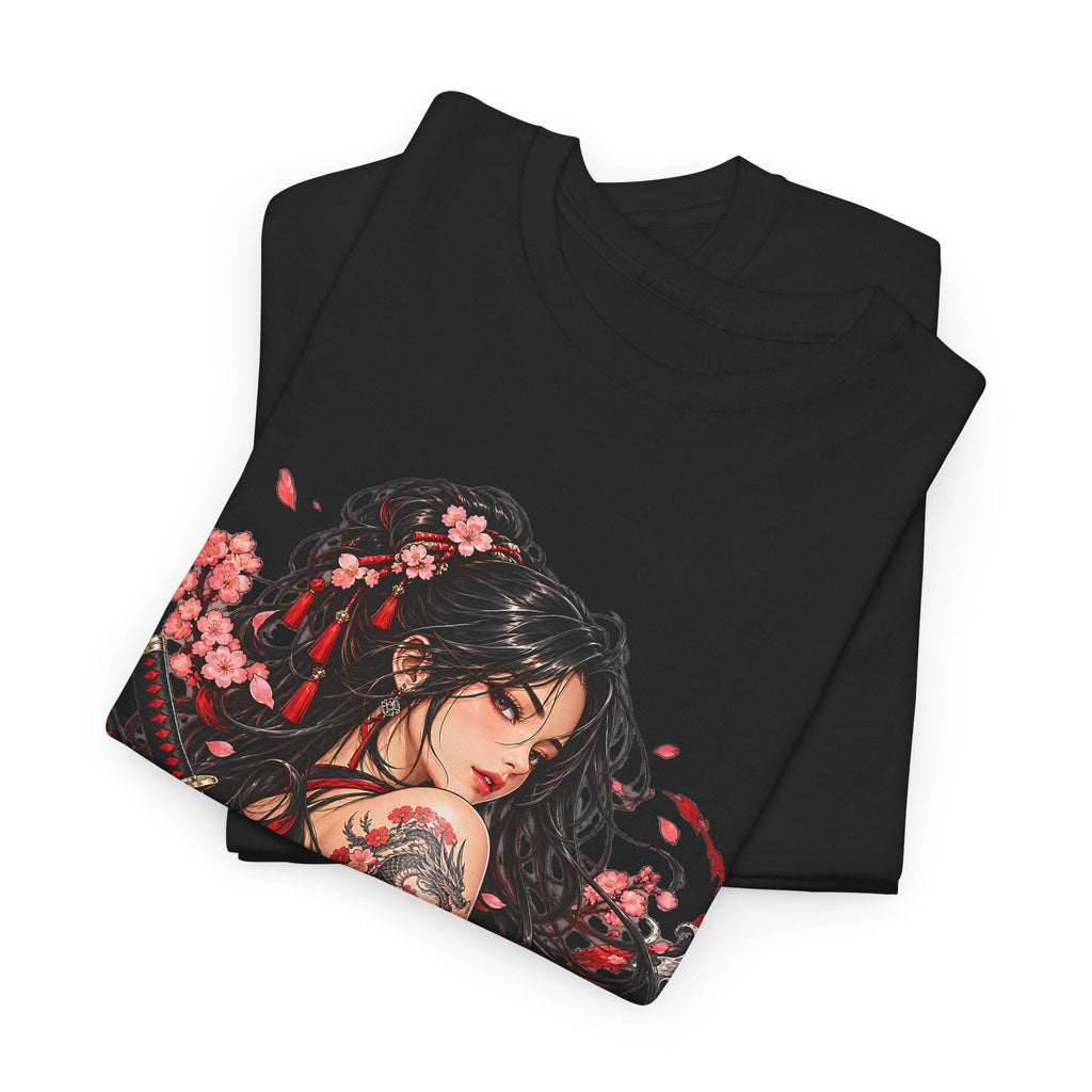 Japanese Samurai Girl T-Shirt – Dunkler Anime-Krieger Grafik-T-Shirt