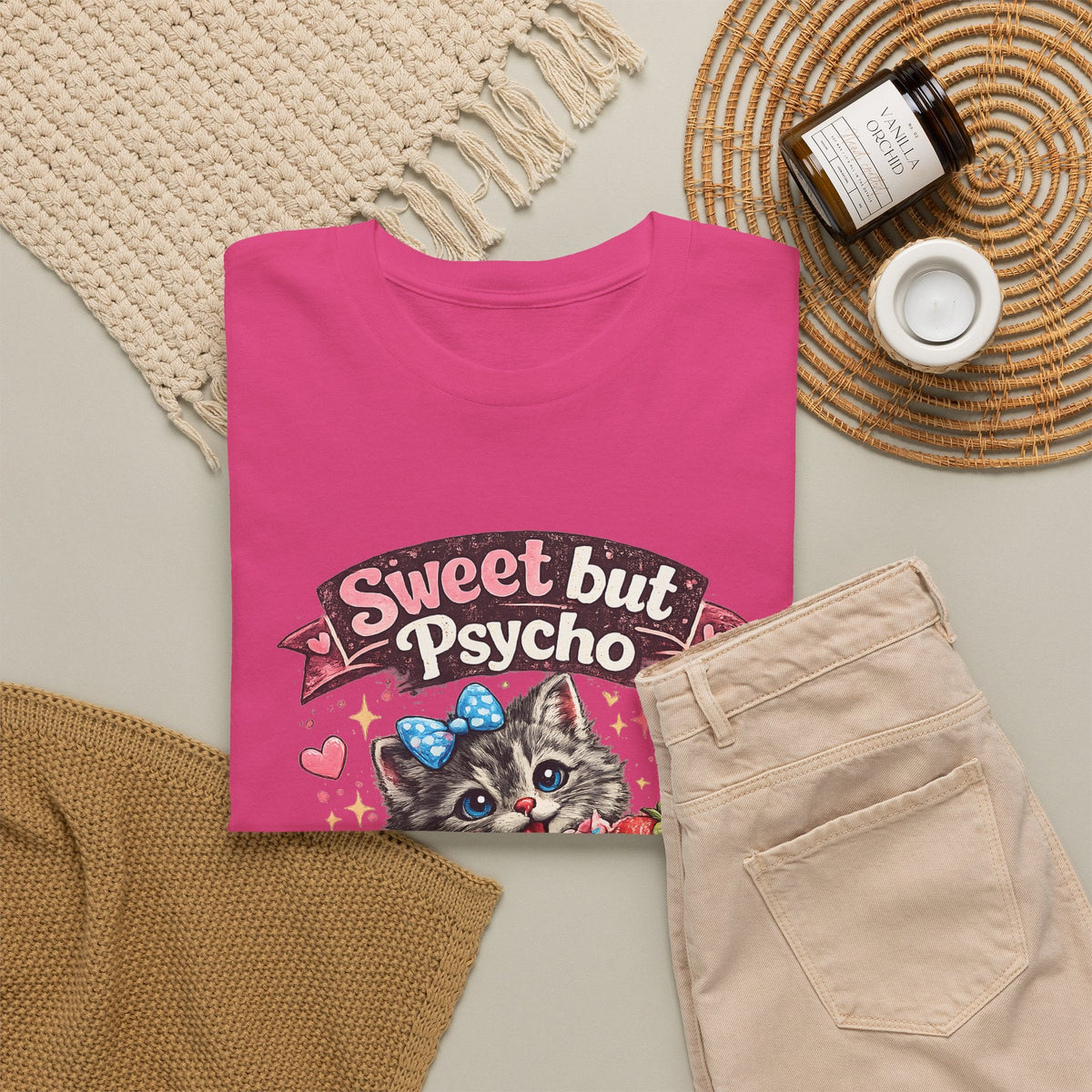 “Sweet But Psycho” T-Shirt – Süße lustige Kawaii-Katze Grafik-T-Shirt