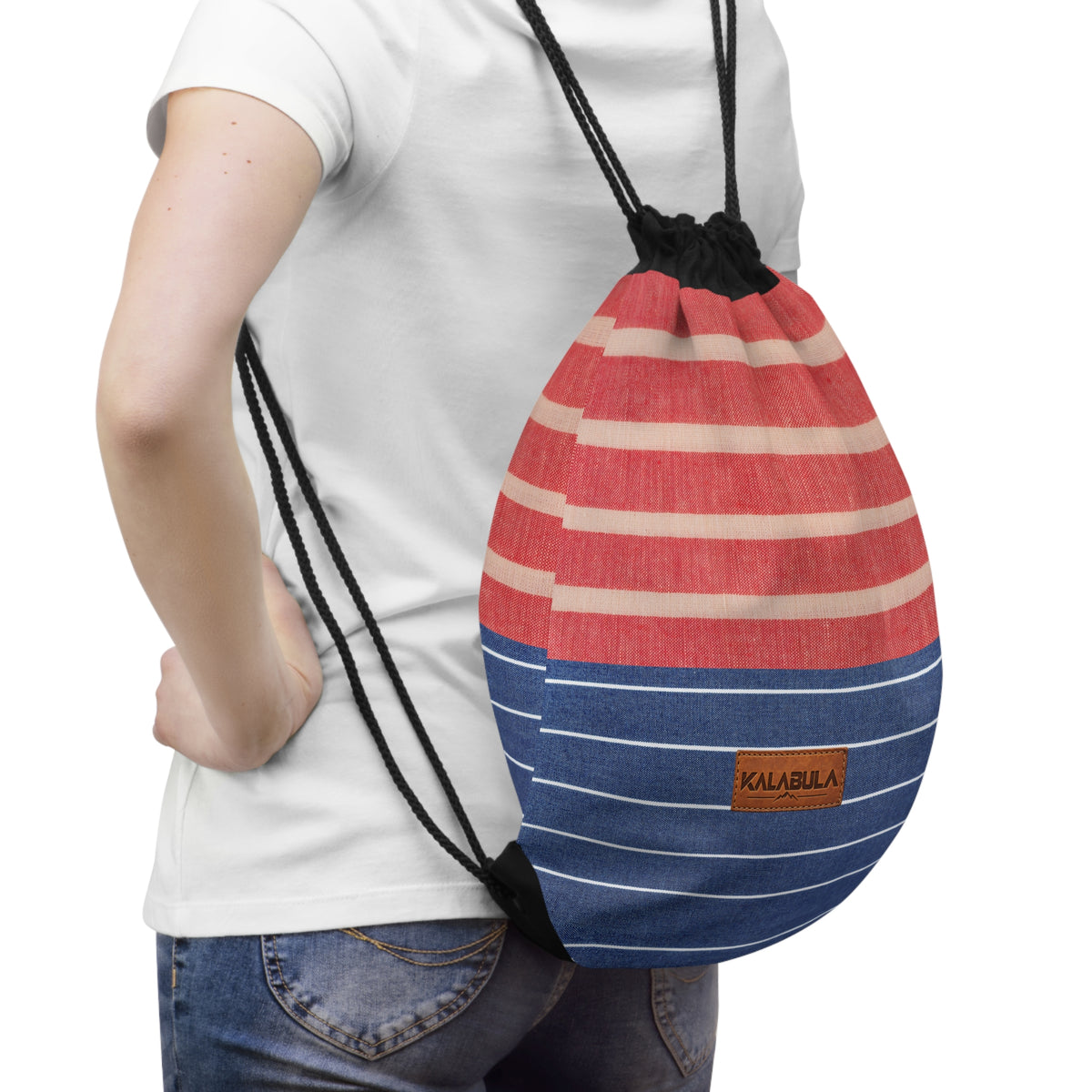 Gestreifter Turnbeutel – Rot Blau Retro Design von Kalabula