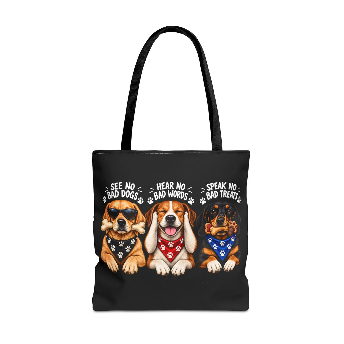 Lustige Hunde Stofftasche – Drei Hunde „See No Evil“ Motiv