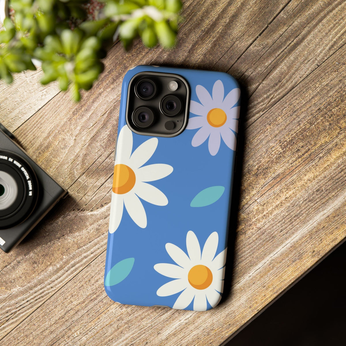 Blaues Gänseblümchen Robuste Handyhülle – Retro-Blumendesign