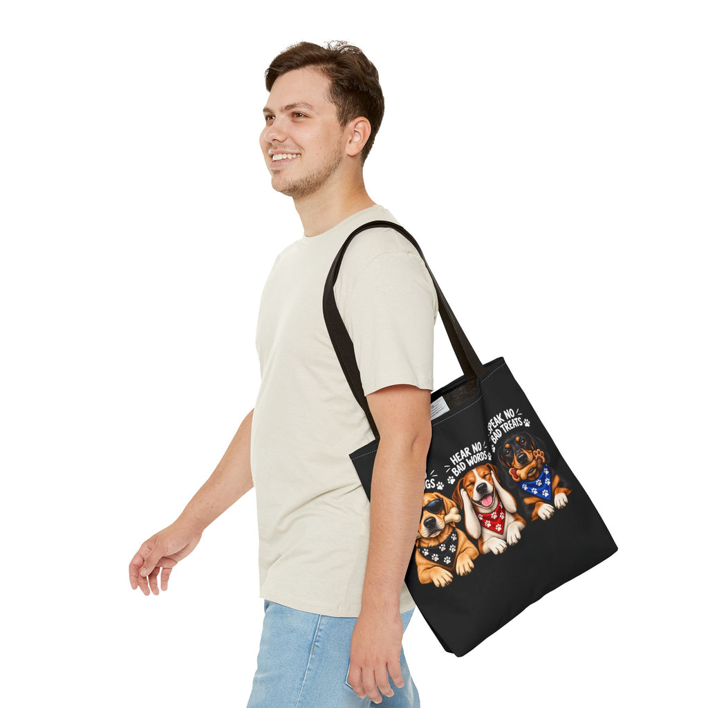 Lustige Hunde Stofftasche – Drei Hunde „See No Evil“ Motiv