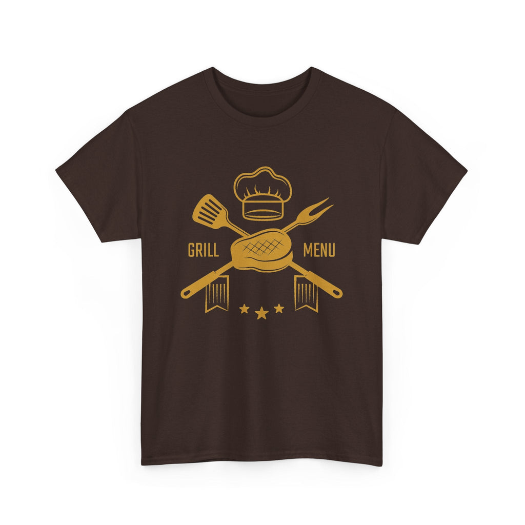 BBQ Grill Menu T-Shirt – Chef Hat & Grilling Utensils Grafik-T-Shirt