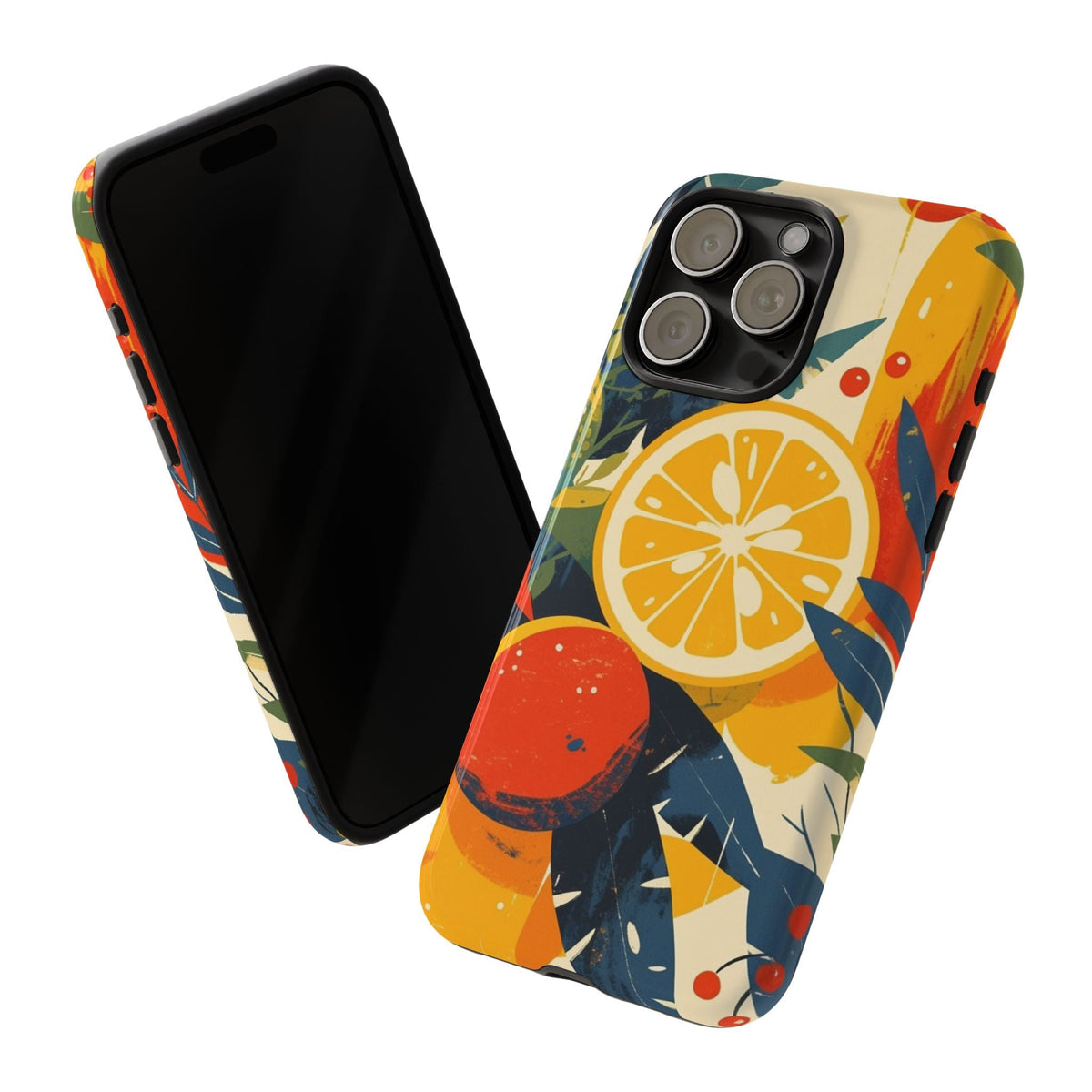 Retro-Orangen & Zitrusfrüchte Handyhülle – Robuste Handyhülle mit buntem botanischem Design
