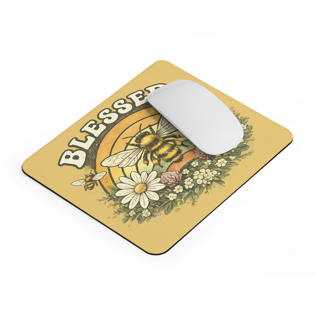 Blessed Bienen Mousepad – Blumen & Natur Design – Mousepad von Kalabula, 23,2 × 19,4 cm