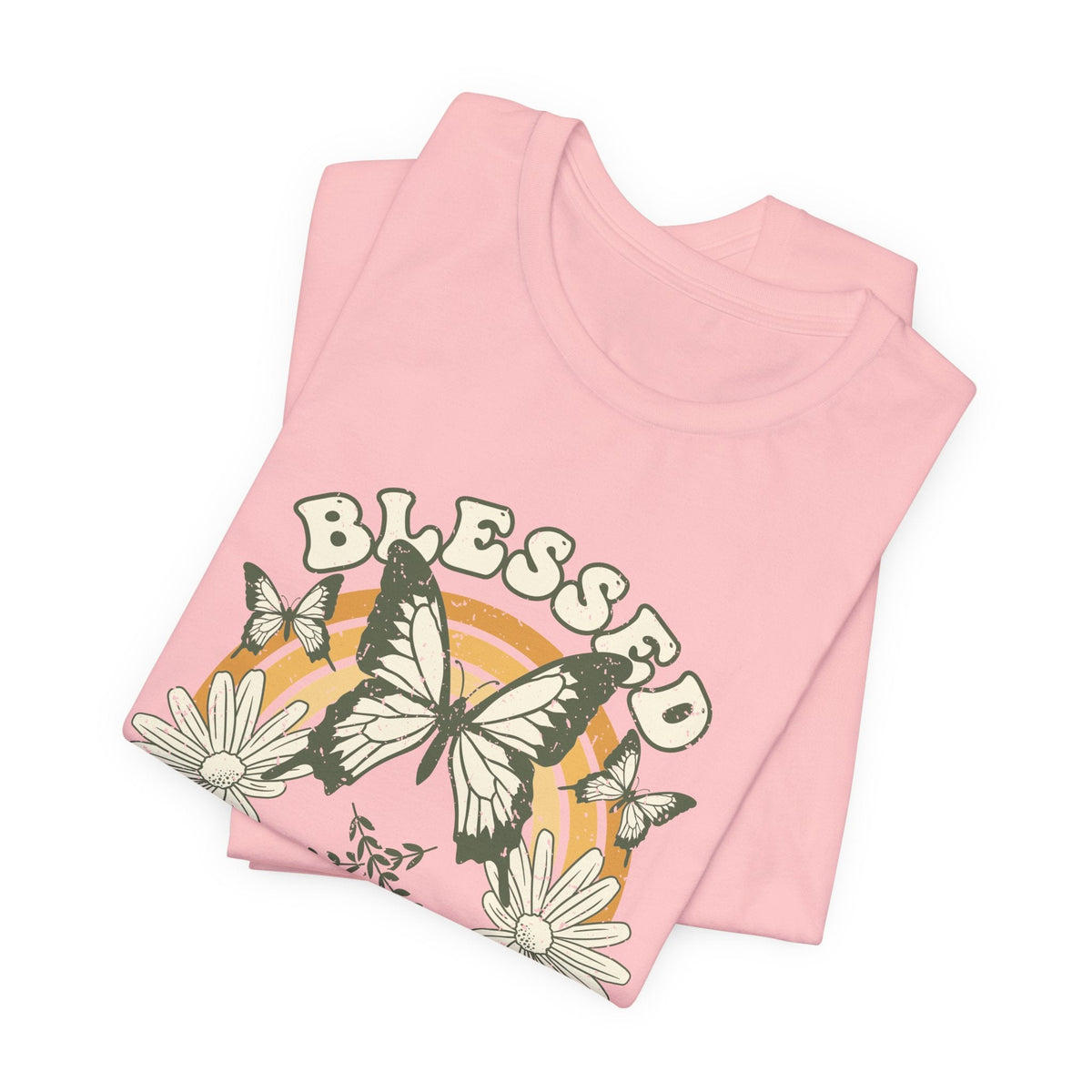 Blessed T-Shirt Butterfly Floral T-Shirt, Inspirierender Glaube T-Shirt, Boho-Christlich Grafik-T-Shirt