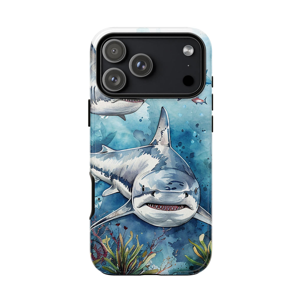 Weißer Hai Robuste Handyhülle – Aquarell-Meeresdesign