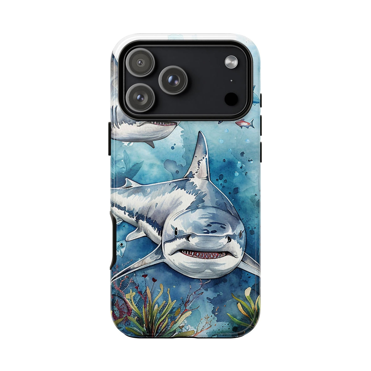 Weißer Hai Robuste Handyhülle – Aquarell-Meeresdesign