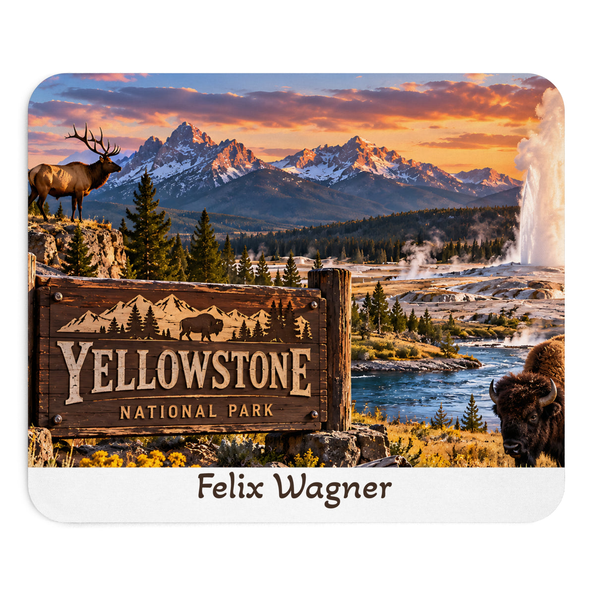 Personalisiertes Yellowstone Mousepad – Nationalpark mit Wunschname