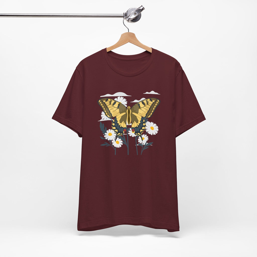 Butterfly Blumen & Natur T-Shirt Gelber Schmetterling T-Shirt, Wildblumen Grafik-T-Shirt, Geschenk für Naturliebhaber