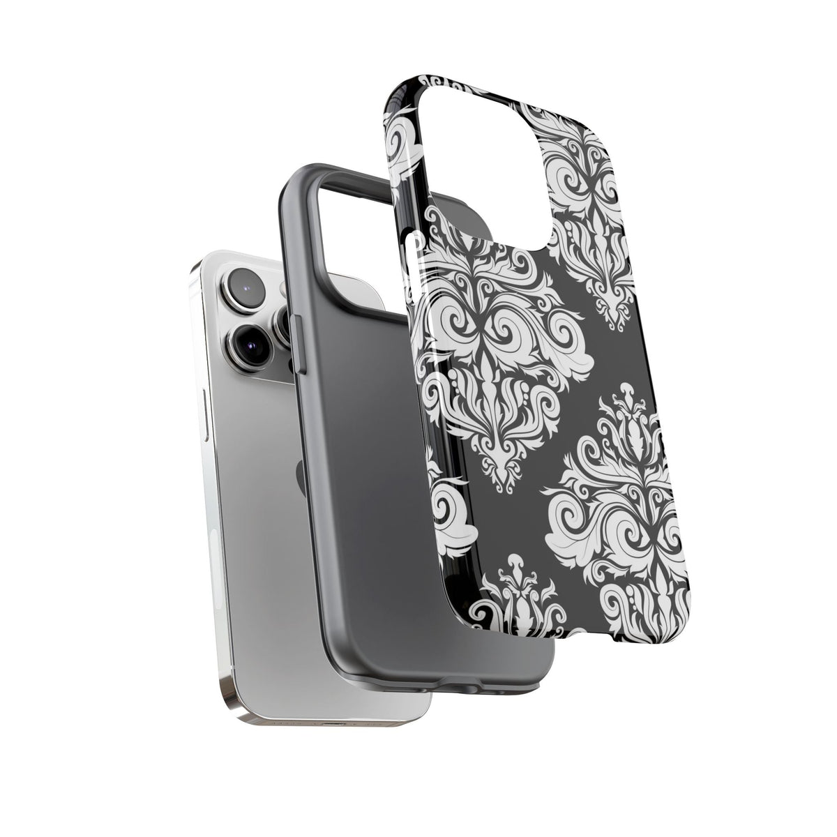 Schwarz-weißer Damast Handyhülle – Elegante robuste Handyhülle
