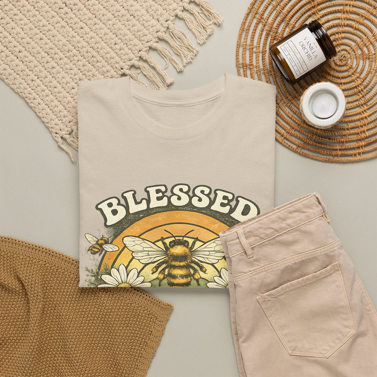 Blessed Bee T-Shirt – Christlicher Glaube & Blumen-Biene Grafik-T-Shirt