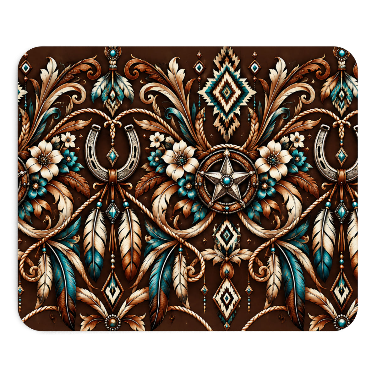 Western Hufeisen Mousepad – Cowboy Design in Braun & Türkis