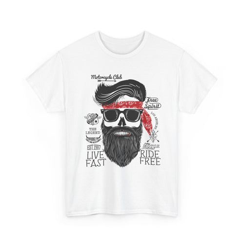 Biker Skull T-Shirt – „Live Fast Ride Free“ Motorrad Grafik-T-Shirt
