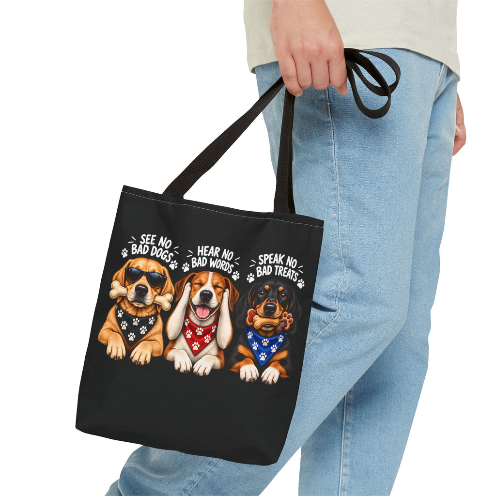 Lustige Hunde Stofftasche – Drei Hunde „See No Evil“ Motiv