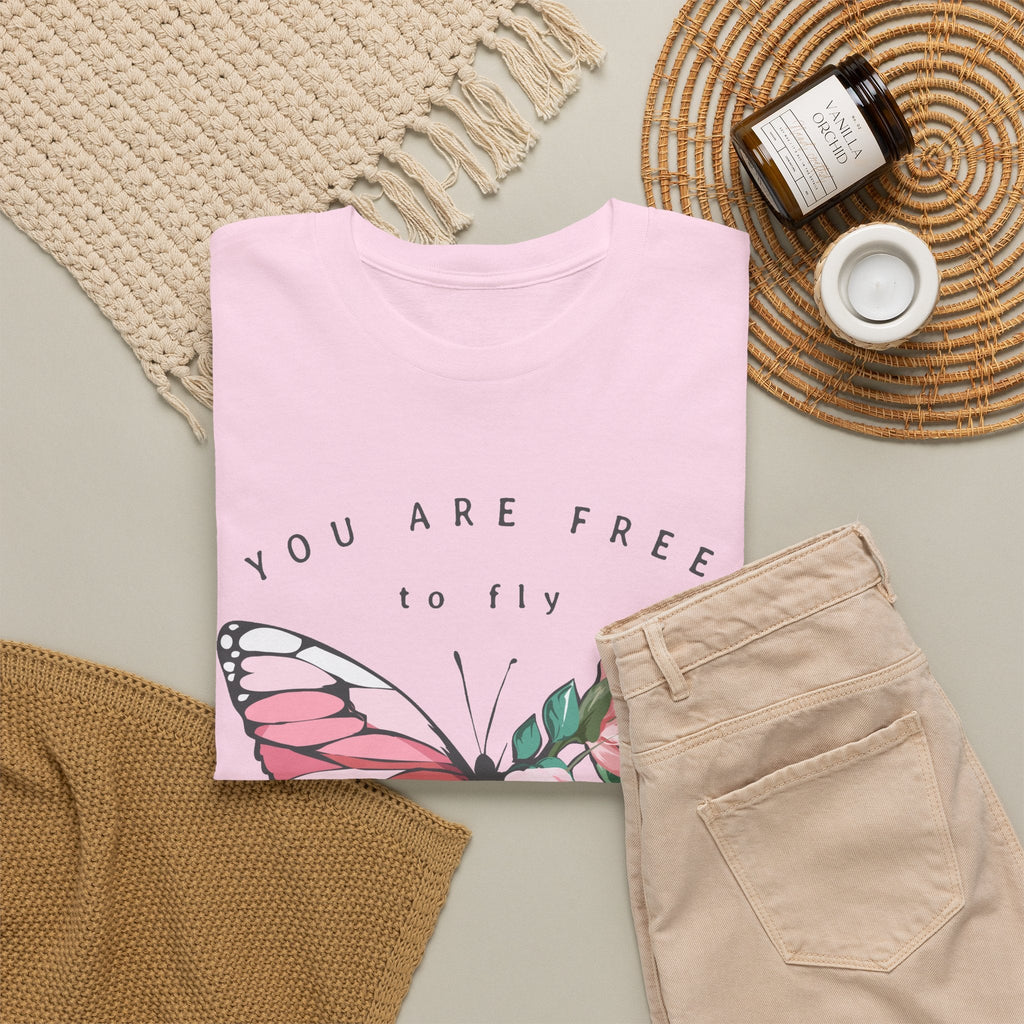 “You Are Free to Fly” Butterfly T-Shirt – Blumen & Inspiration Grafik-T-Shirt