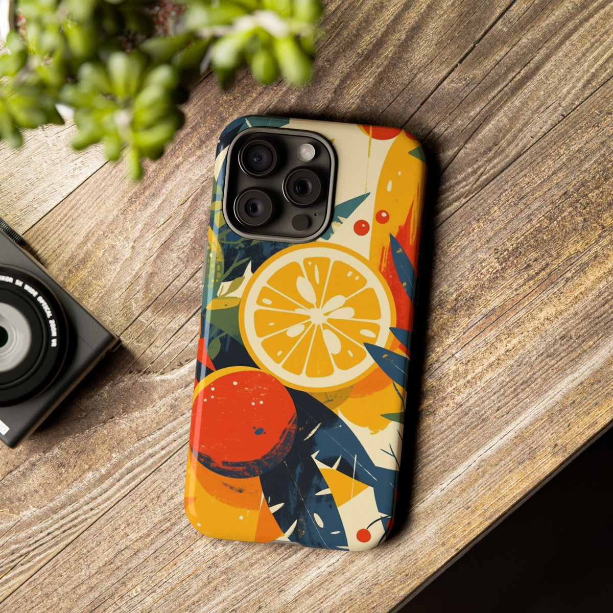 Retro-Orangen & Zitrusfrüchte Handyhülle – Robuste Handyhülle mit buntem botanischem Design