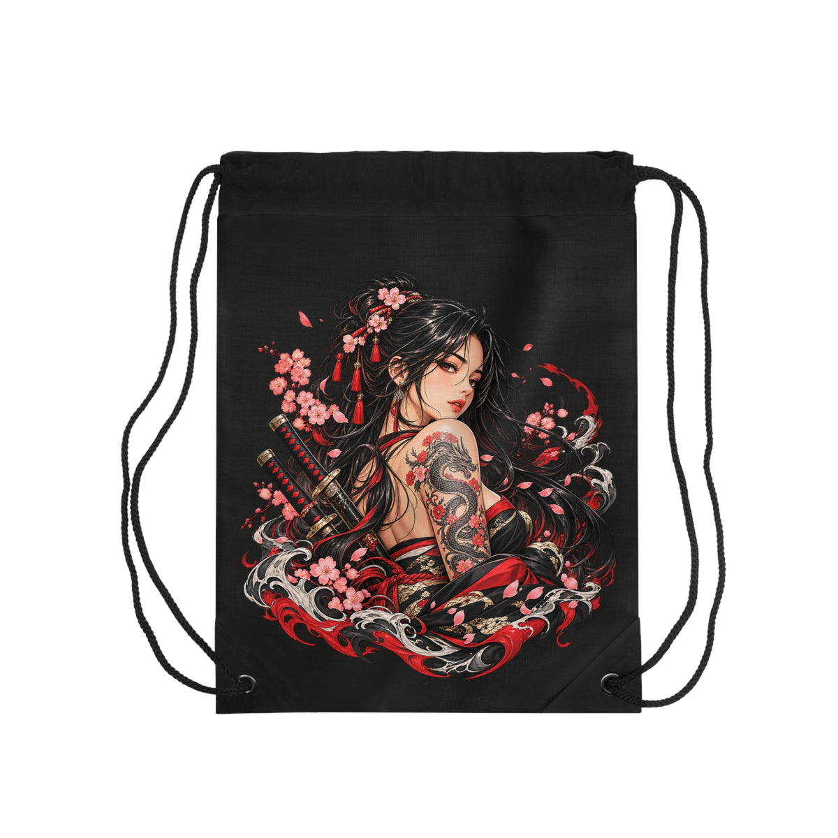 Japanischer Samurai Turnbeutel – Kriegerin & Drachen Design von Kalabula