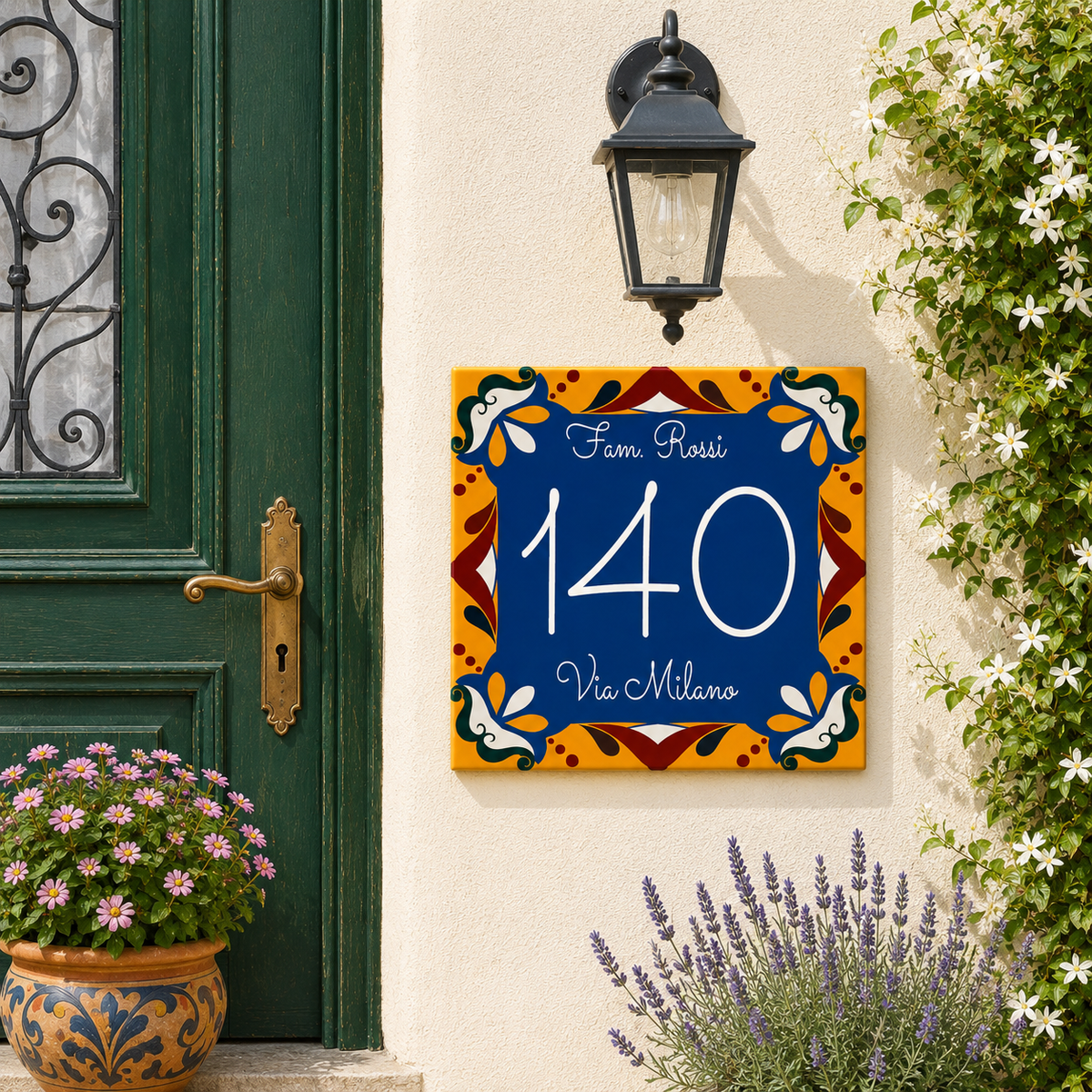 Personalisiertes Hausnummernschild – Dekoratives Keramikdesign P16