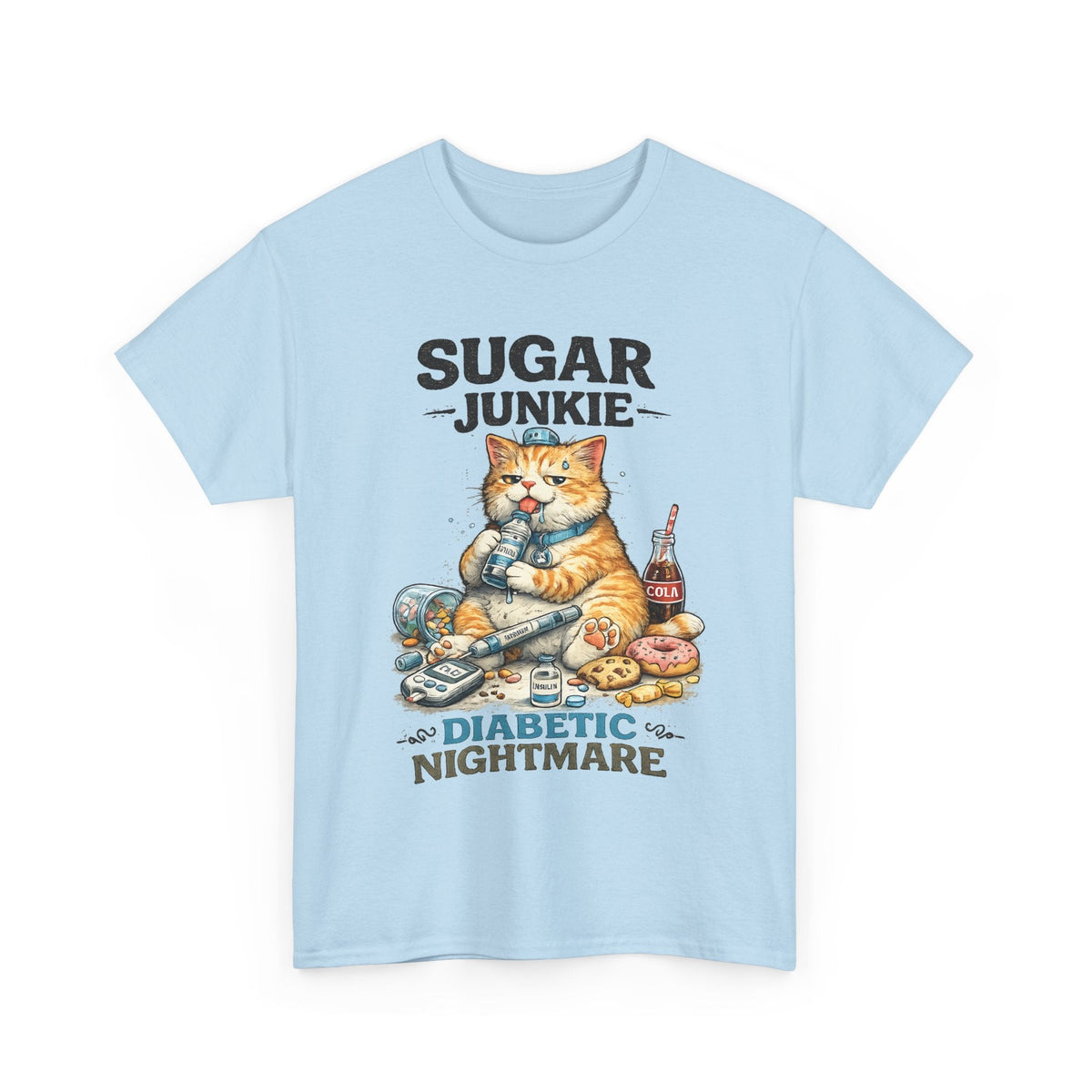 “Sugar Junkie – Diabetic Nightmare” T-Shirt – Lustige Katze Grafik-T-Shirt