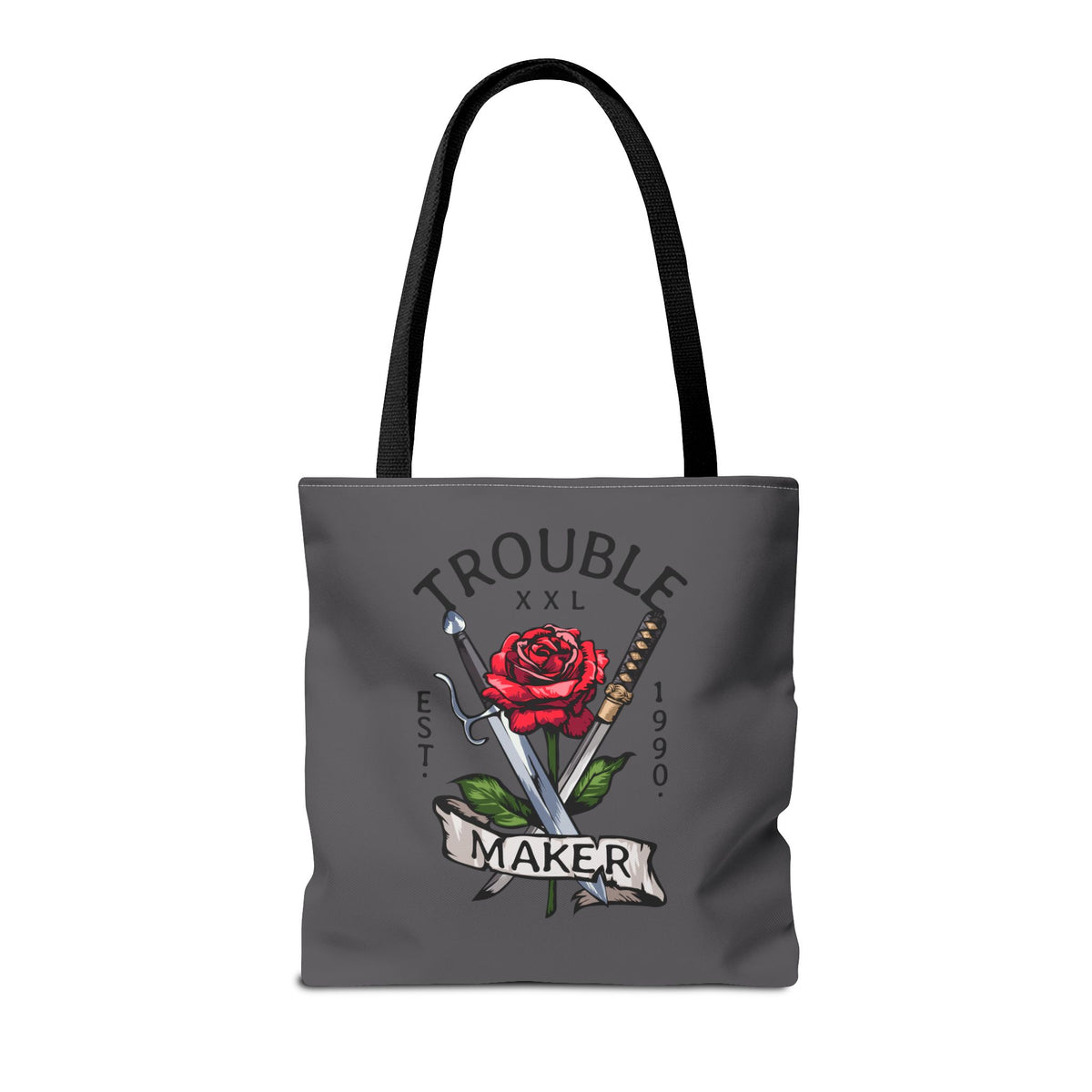 Trouble Maker Stofftasche – Rose & Schwerter Tattoo Design