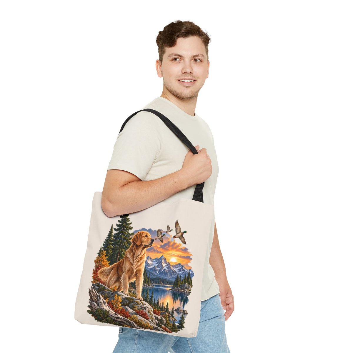 Golden Retriever Stofftasche – Hund & Berge Naturmotiv
