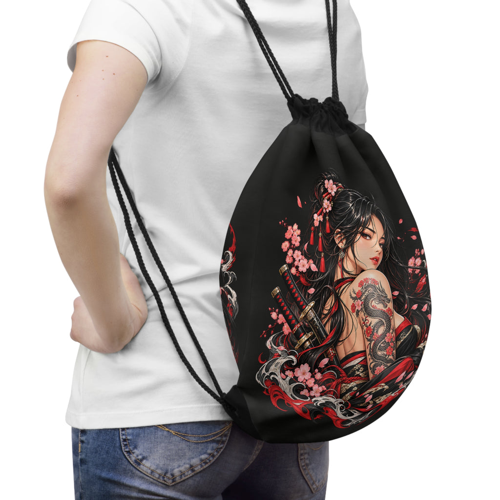 Japanischer Samurai Turnbeutel – Kriegerin & Drachen Design von Kalabula