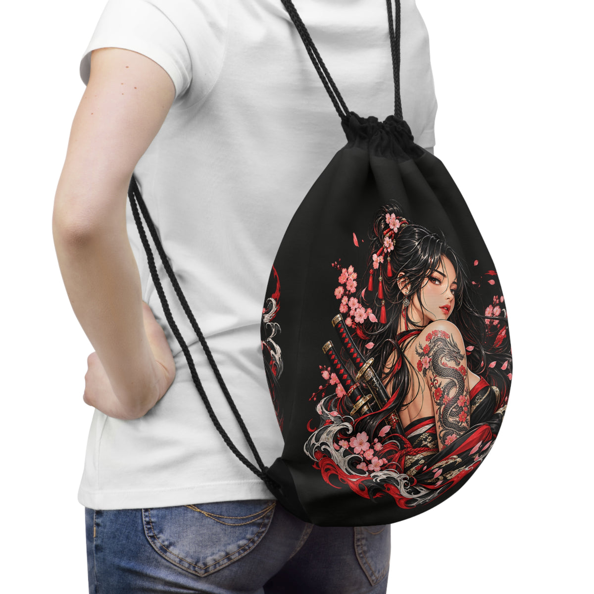 Japanischer Samurai Turnbeutel – Kriegerin & Drachen Design von Kalabula