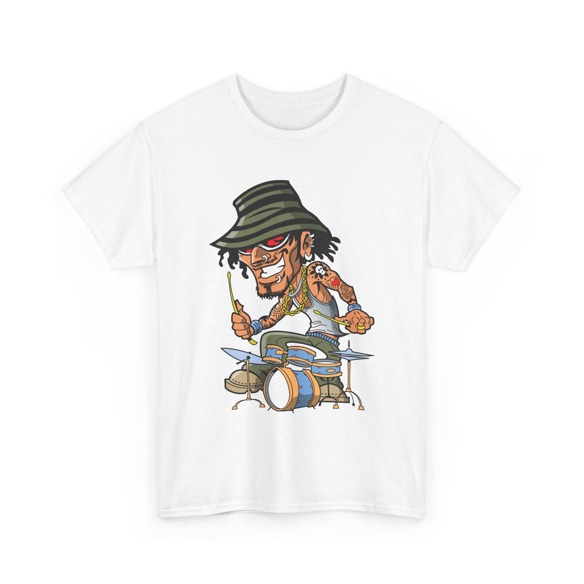 Drummer T-Shirt – Lustiger Cartoon Rock & Musik Grafik-T-Shirt