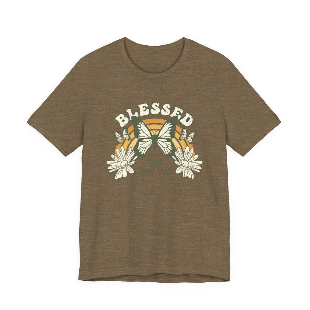 Blessed T-Shirt Butterfly Floral T-Shirt, Inspirierender Glaube T-Shirt, Boho-Christlich Grafik-T-Shirt
