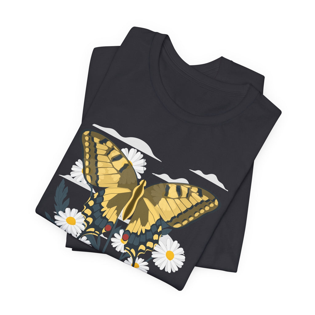 Butterfly Blumen & Natur T-Shirt Gelber Schmetterling T-Shirt, Wildblumen Grafik-T-Shirt, Geschenk für Naturliebhaber
