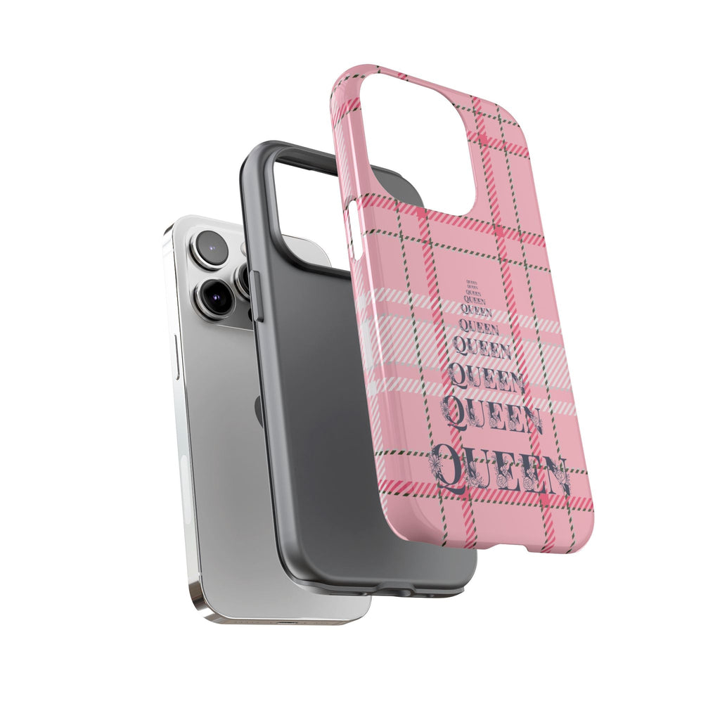 Rosa Karo Queen Handyhülle – Robuste Handyhülle im Preppy-Tartan-Stil