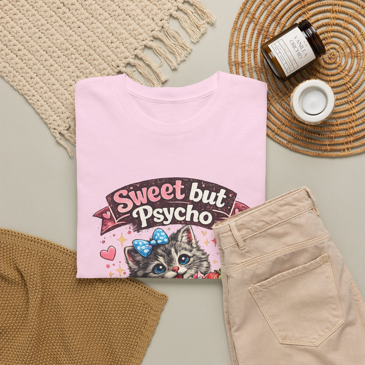 “Sweet But Psycho” T-Shirt – Süße lustige Kawaii-Katze Grafik-T-Shirt