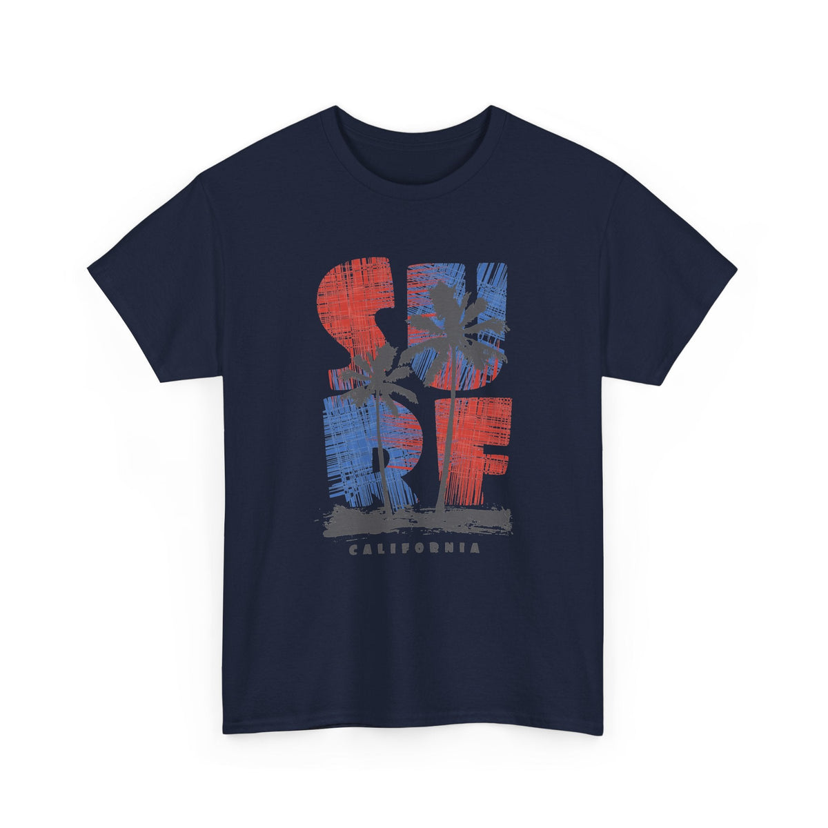 California Surf T-Shirt – Retro Surfbrett & Palmen Grafik-T-Shirt