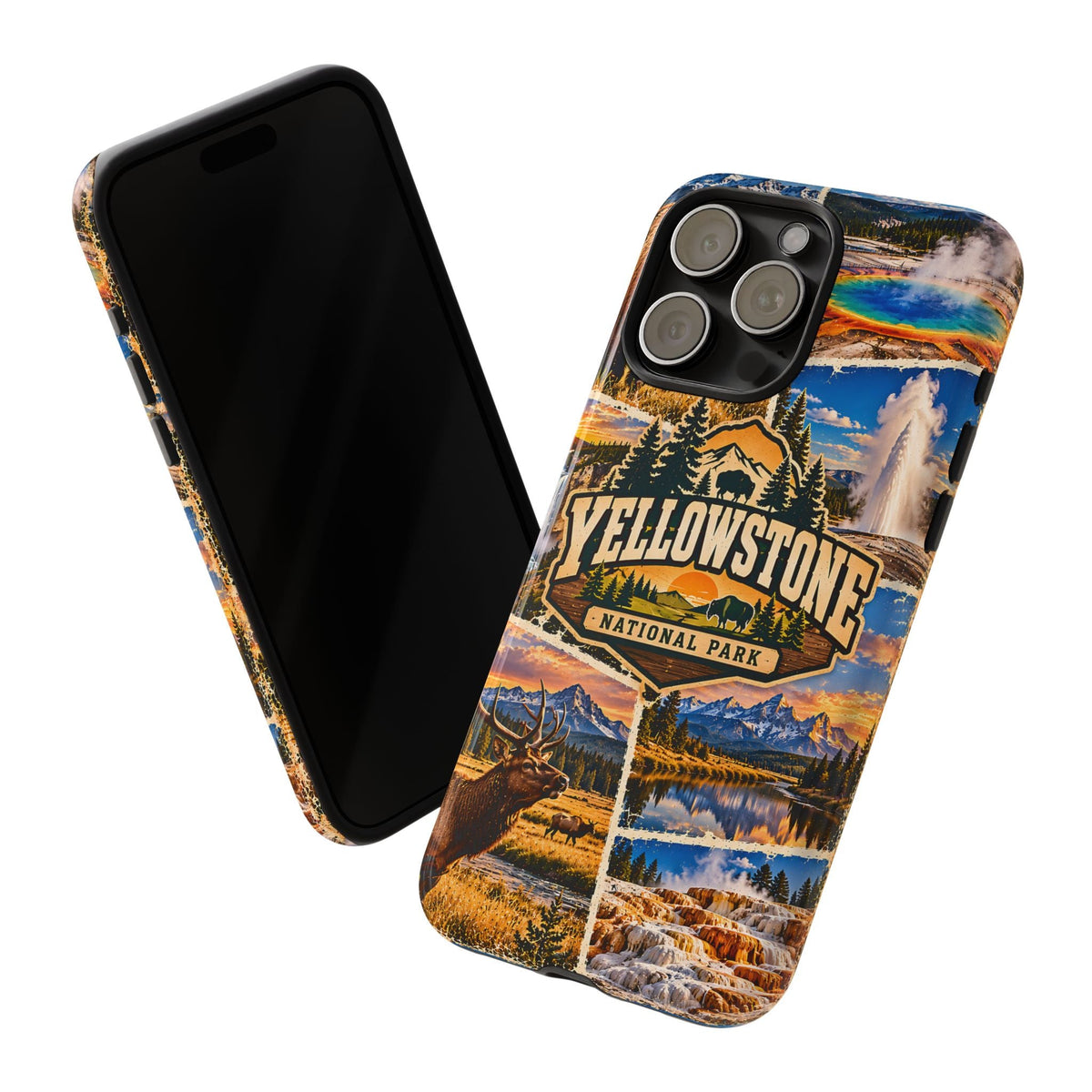 Yellowstone-Nationalpark Robuste Handyhülle – Vintage-Wildtier-Collage