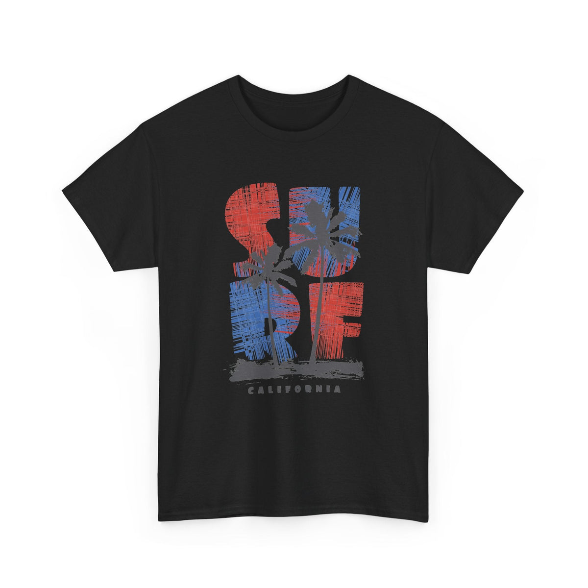 California Surf T-Shirt – Retro Surfbrett & Palmen Grafik-T-Shirt