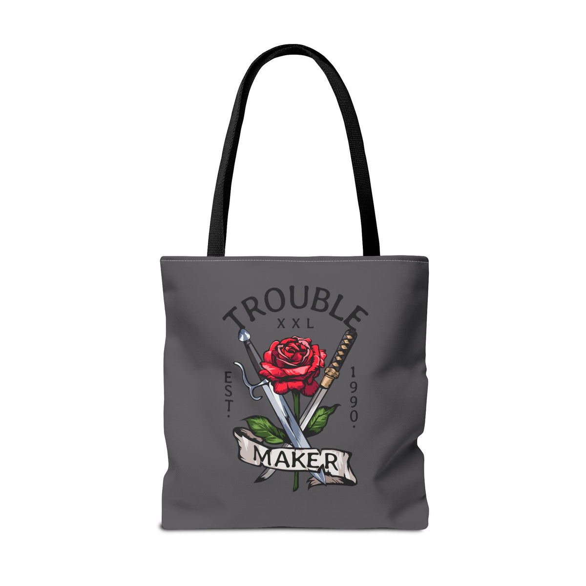 Trouble Maker Stofftasche – Rose & Schwerter Tattoo Design