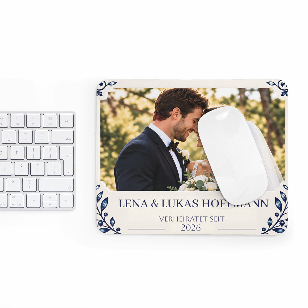Personalisiertes Hochzeits-Mousepad mit Foto & Namen – Mousepad von Kalabula, 23,2 × 19,4 cm