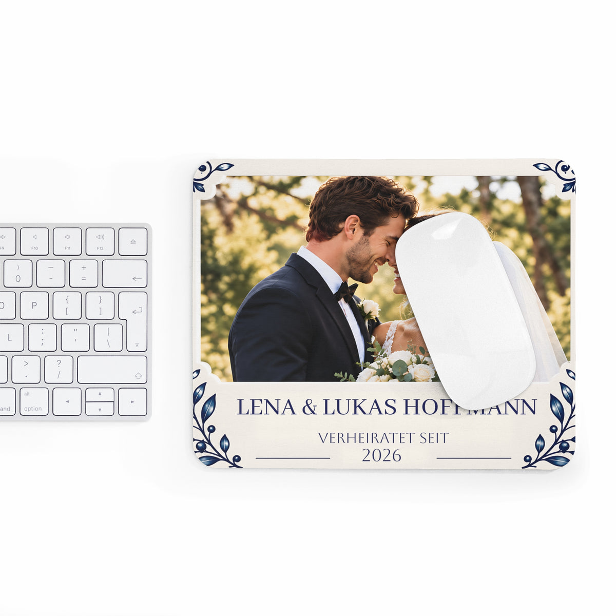 Personalisiertes Hochzeits-Mousepad mit Foto & Namen – Mousepad von Kalabula, 23,2 × 19,4 cm