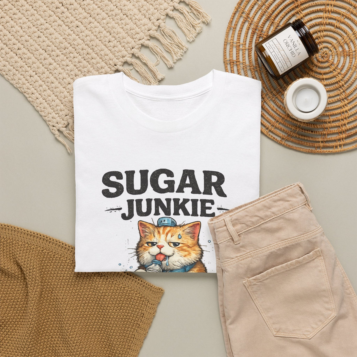 “Sugar Junkie – Diabetic Nightmare” T-Shirt – Lustige Katze Grafik-T-Shirt
