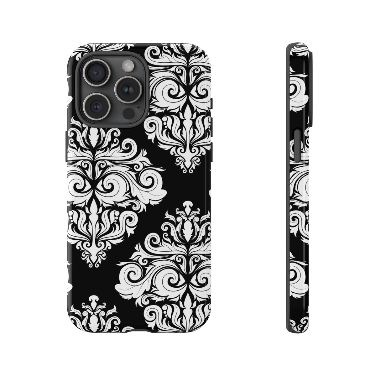 Schwarz-weißer Damast Handyhülle – Elegante robuste Handyhülle