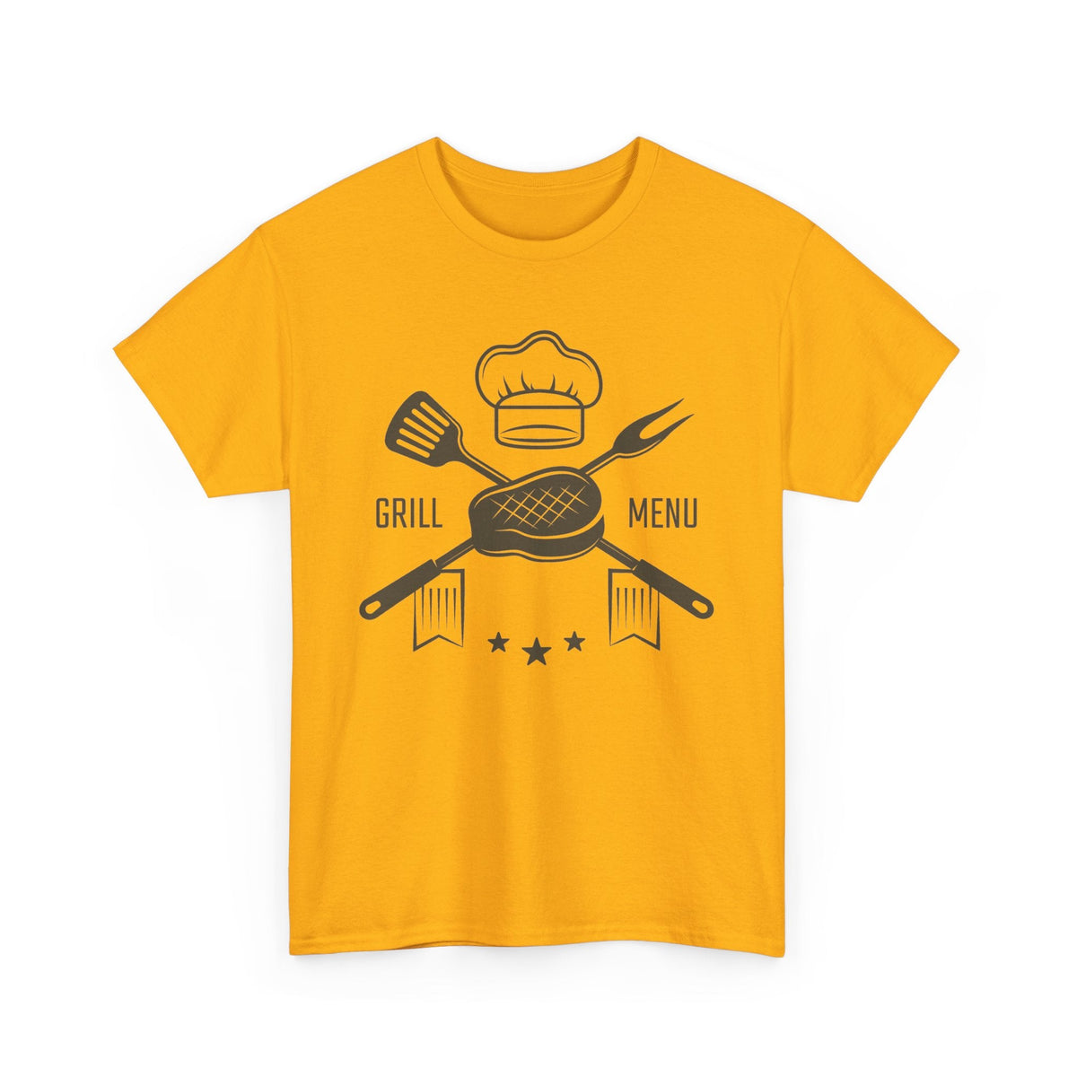 BBQ Grill Menu T-Shirt – Chef Hat & Grilling Utensils Grafik-T-Shirt