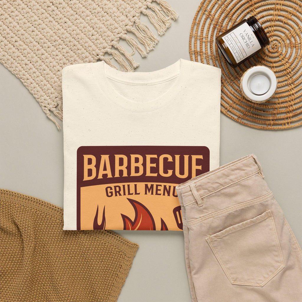 BBQ Grill Menu T-Shirt – Flammen & Grillbesteck Grafik-T-Shirt