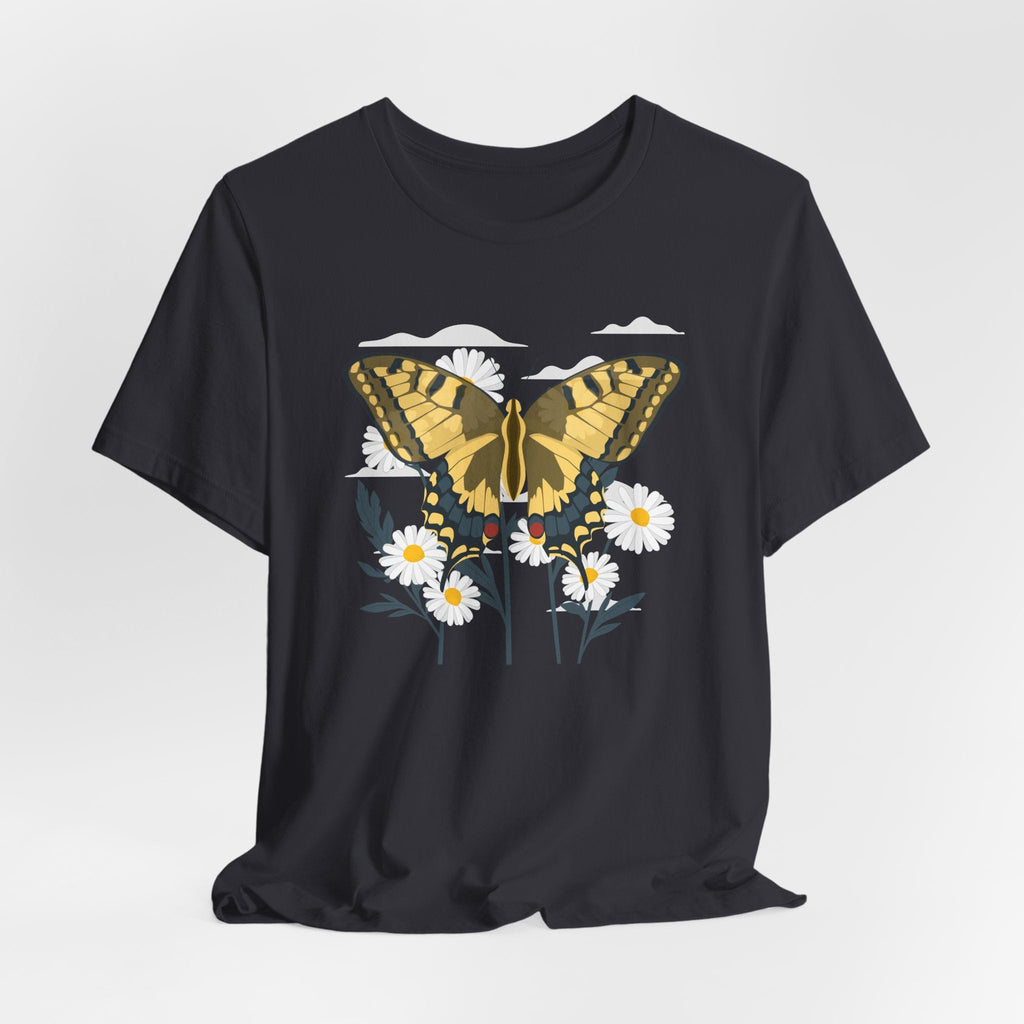 Butterfly Blumen & Natur T-Shirt Gelber Schmetterling T-Shirt, Wildblumen Grafik-T-Shirt, Geschenk für Naturliebhaber