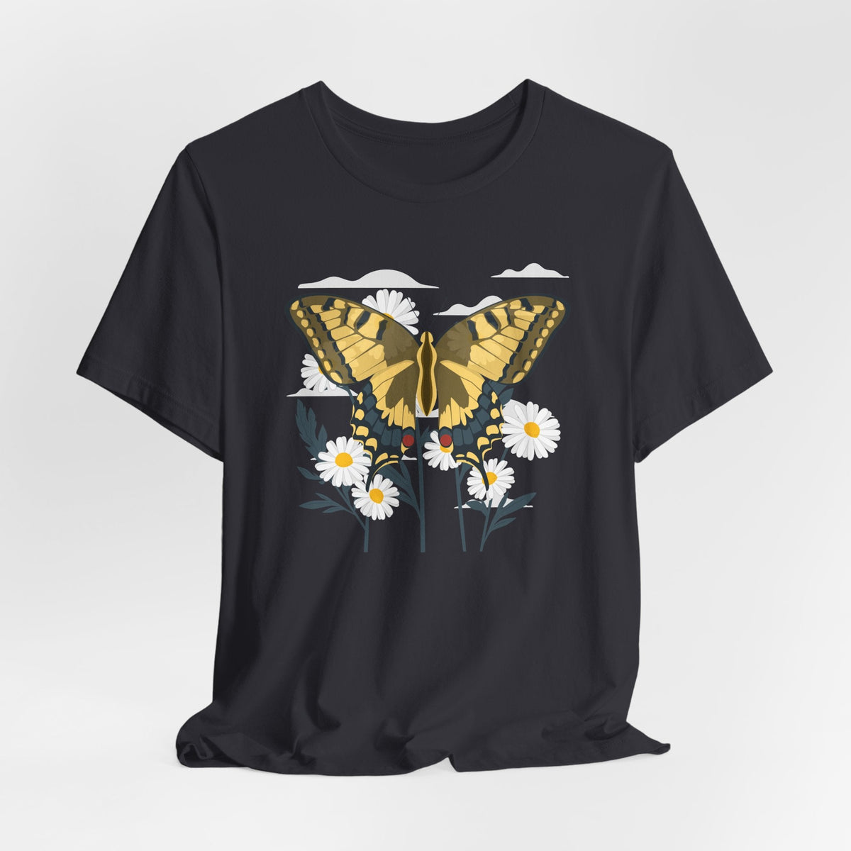 Butterfly Blumen & Natur T-Shirt Gelber Schmetterling T-Shirt, Wildblumen Grafik-T-Shirt, Geschenk für Naturliebhaber
