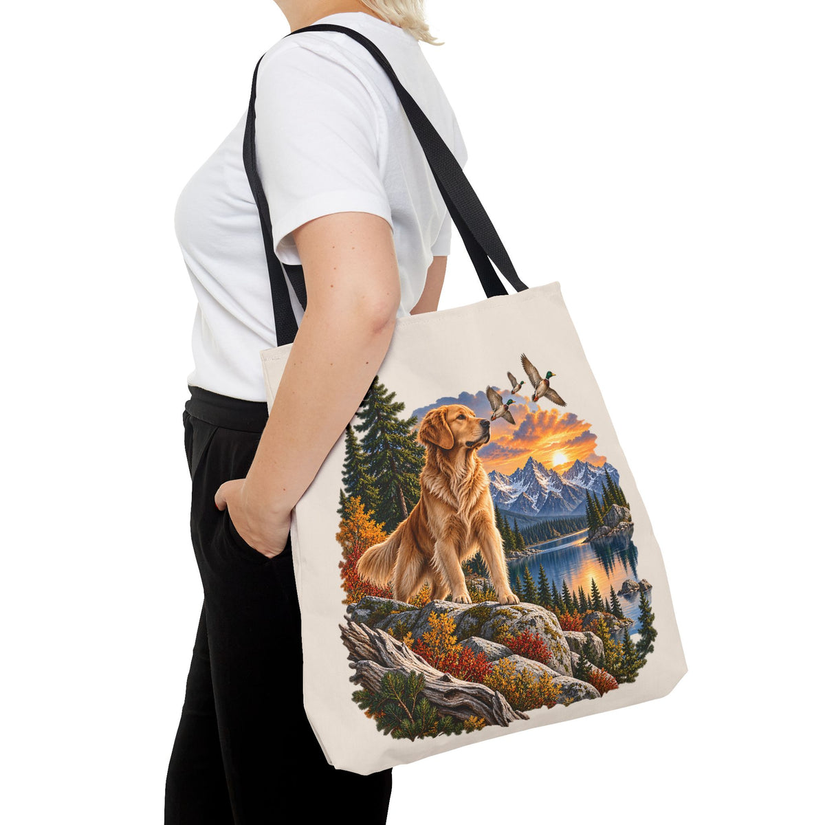 Golden Retriever Stofftasche – Hund & Berge Naturmotiv
