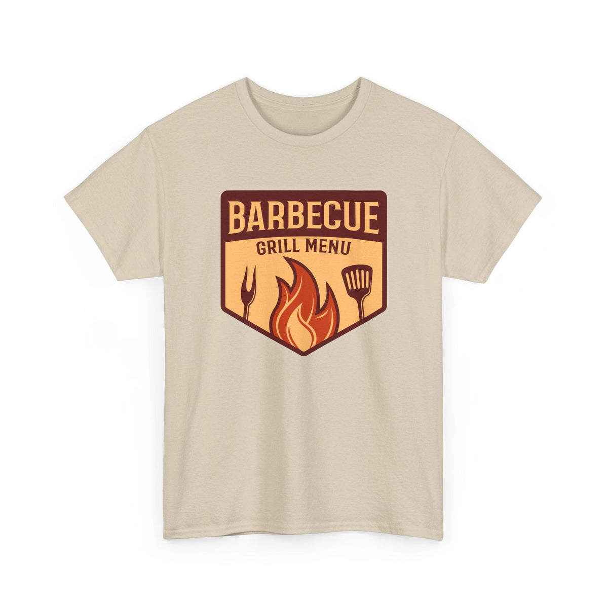 BBQ Grill Menu T-Shirt – Flammen & Grillbesteck Grafik-T-Shirt