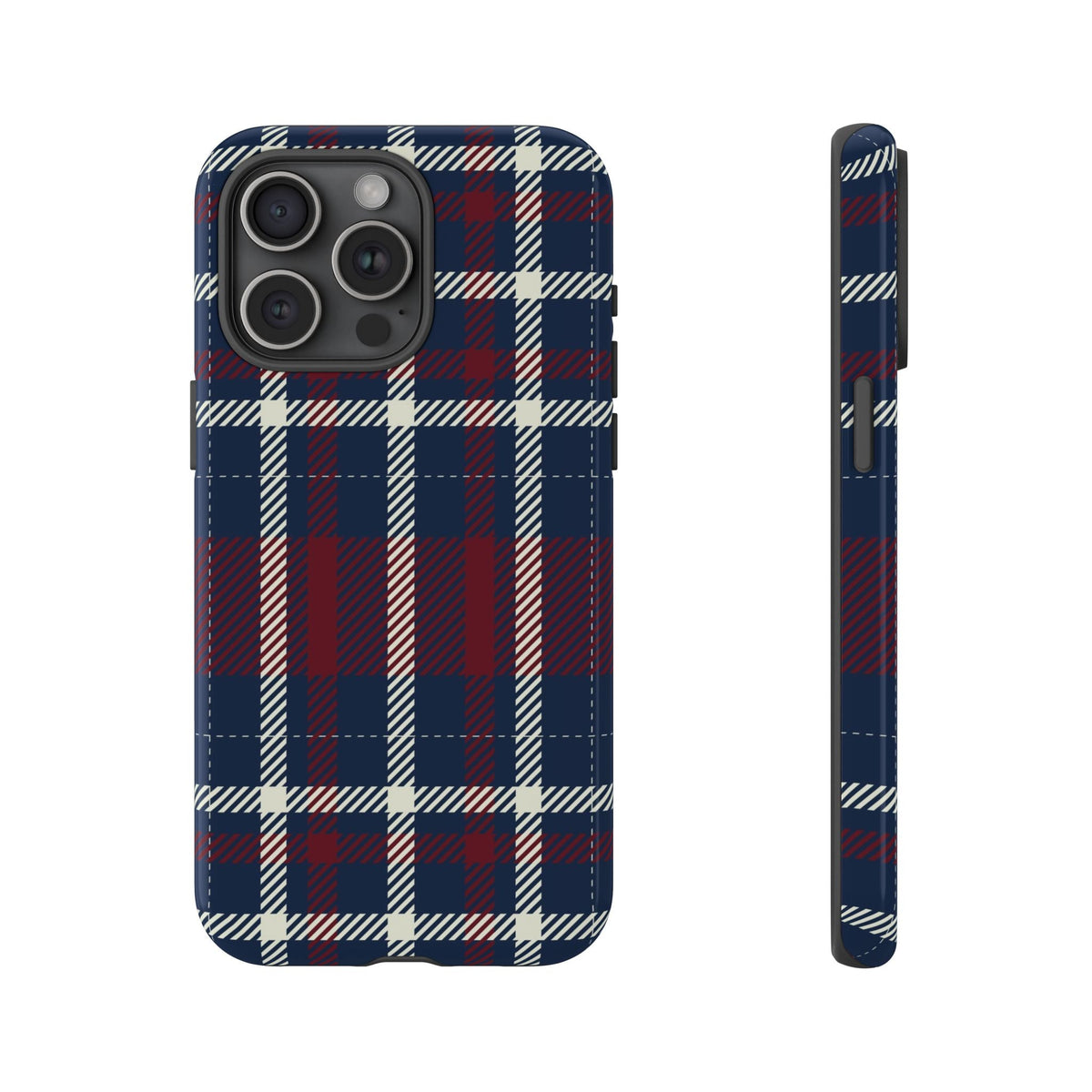 Marineblaues Karo Handyhülle – Robuste Handyhülle mit klassischem Tartan