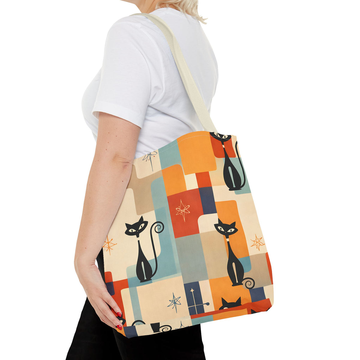 Retro Katzen Stofftasche – Bunte Vintage Katzen Einkaufstasche