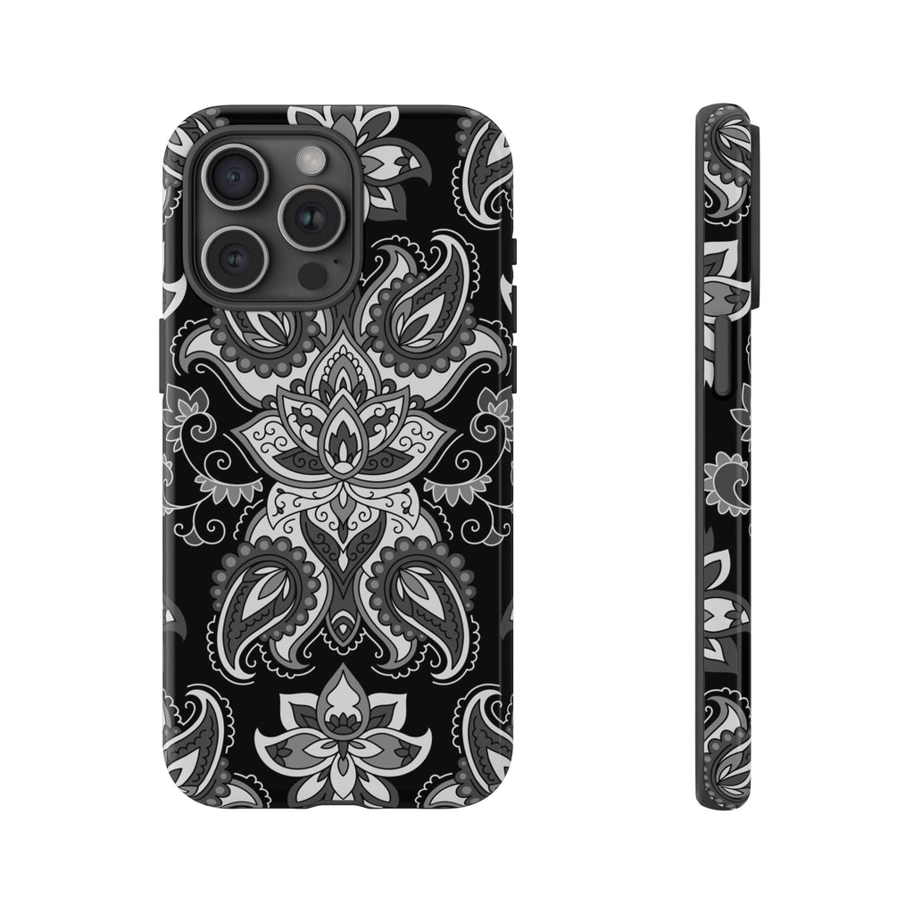 Schwarzes Paisley Handyhülle – Robuste Handyhülle mit Bandana-Muster